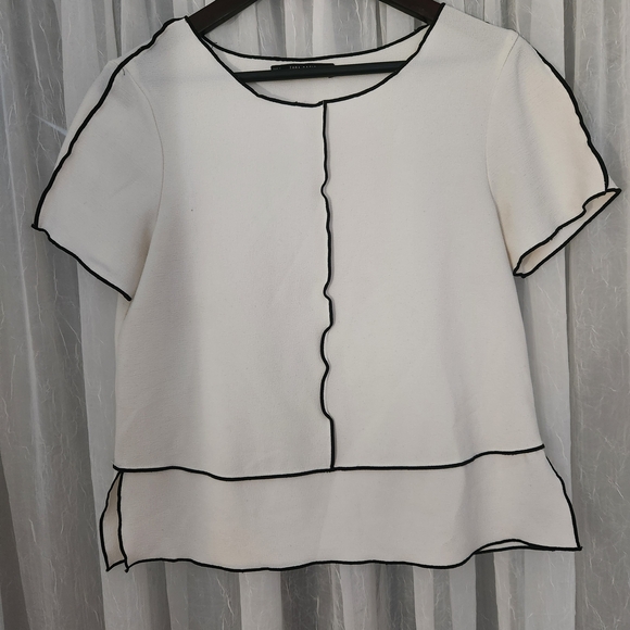 Zara Tops - Zara White Blouse with Black Piping-Size M